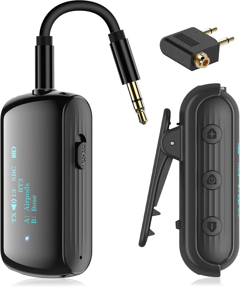 YOCOWOCO Bluetooth Transmitter Receiver for 2 AirPods/Headphones, Flight Bluetooth 5.2 Adapter for Airplane, TV, and Gym with a 3.5mm Audio Jack, Wireless BT Receiver with Mic for Car/Home Stereo - Image 1